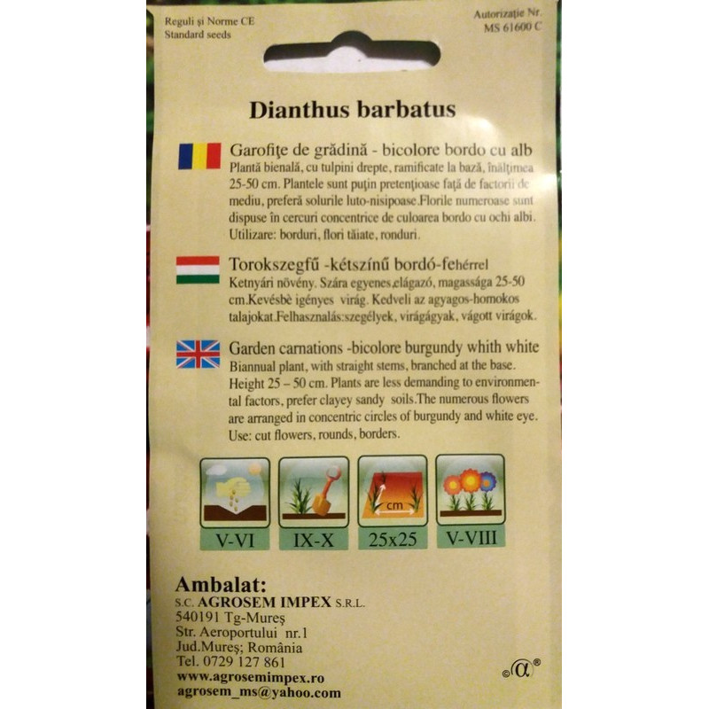 Seminte Garofite de gradina Heimatland - Rosu cu Alb