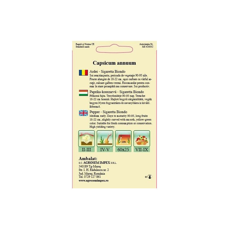 Ardei bulgaresti seminte - Capsicum annuum Sigaretta Biondo