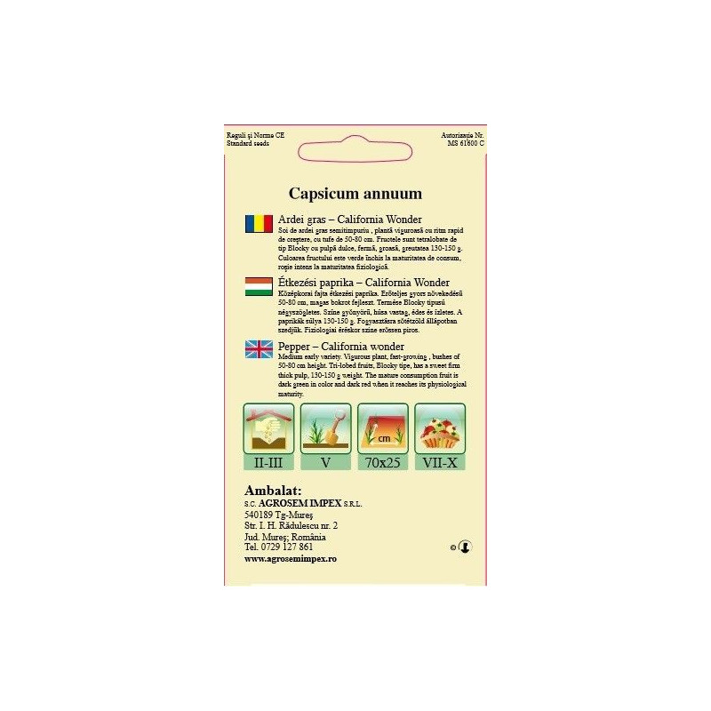 Ardei gras seminte - Capsicum annuum California Wonder