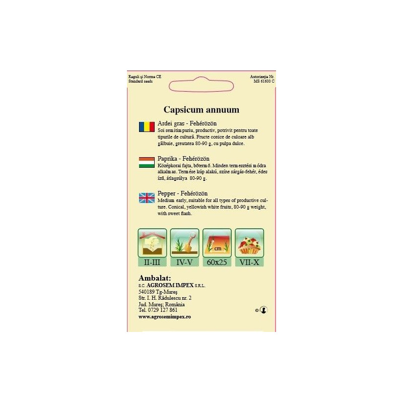 Ardei gras seminte - Capsicum annuum Feherozon