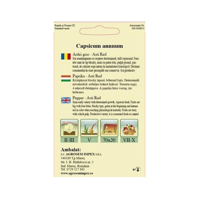 Ardei gras seminte - Capsicum annuum Asti Red
