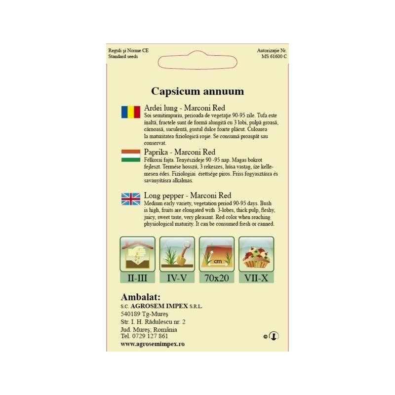 Ardei lung seminte - Capsicum annuum Marconi Red