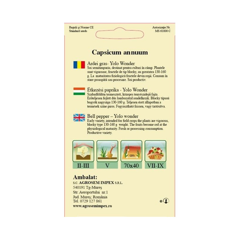 Ardei gras seminte - Capsicum annuum Yolo Wonder