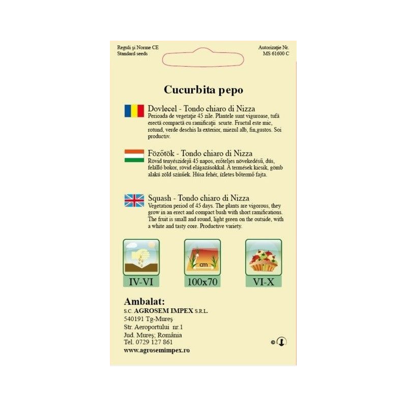 Dovlecel seminte - Cucurbita pepo Tondo chiaro di Nizza