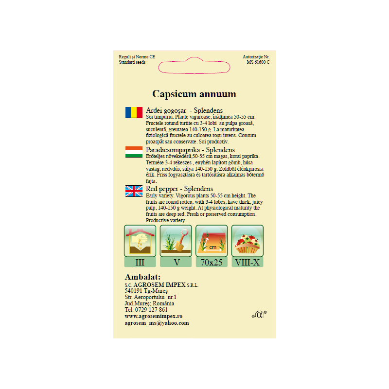 Seminte de Ardei gogosari Splendens - AS - Capsicum annuum