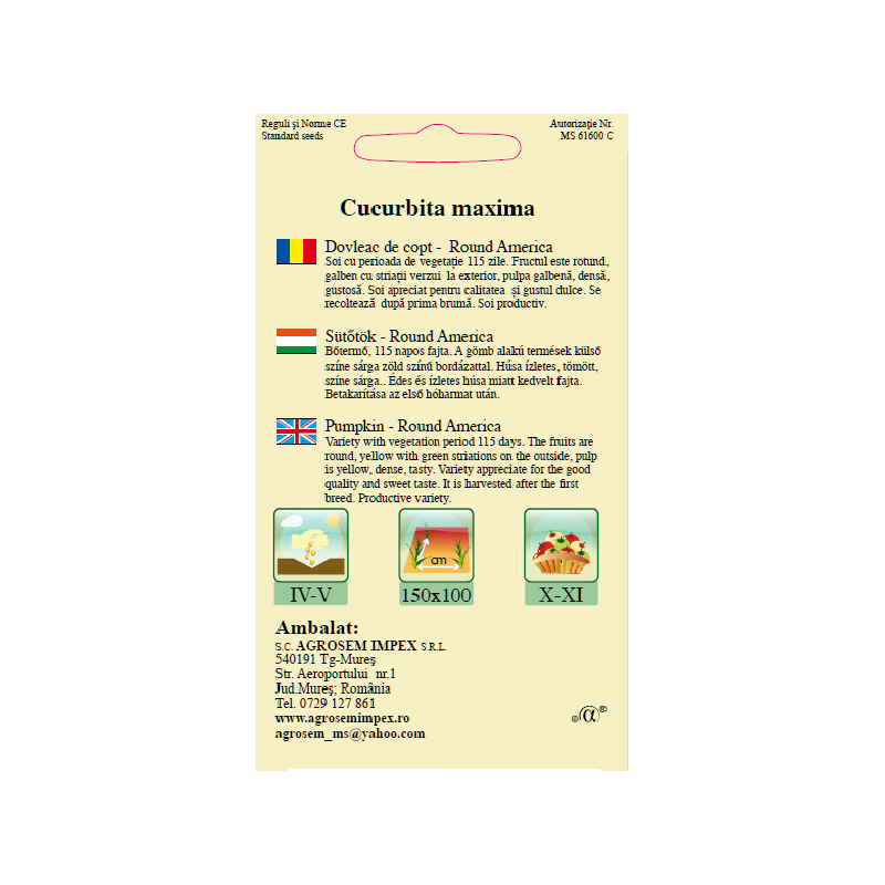 Seminte de Dovleac de copt Round America - AS - Cucurbita maxima