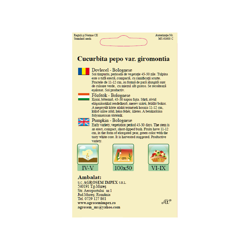 Seminte de Dovlecel Bolognese - AS - Cucurbita pepo var. giromontia