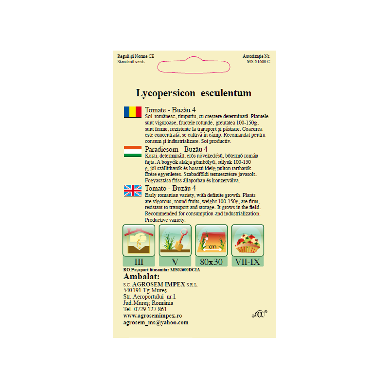 Seminte de Tomate Buzau 4 - AS - Lycopersicon esculentum