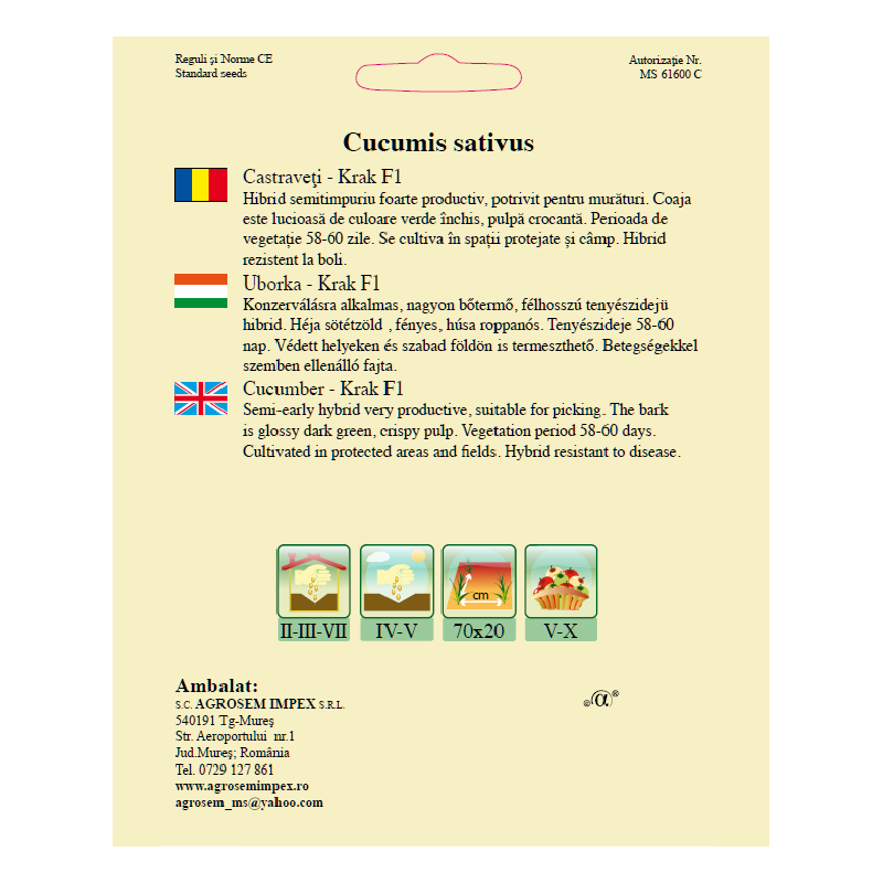 Seminte de Castraveti cornichon Krak F1 - AS - Cucumis sativus