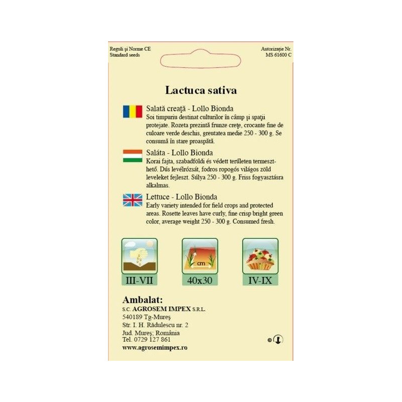 Salata creata seminte - Lollo Bionda