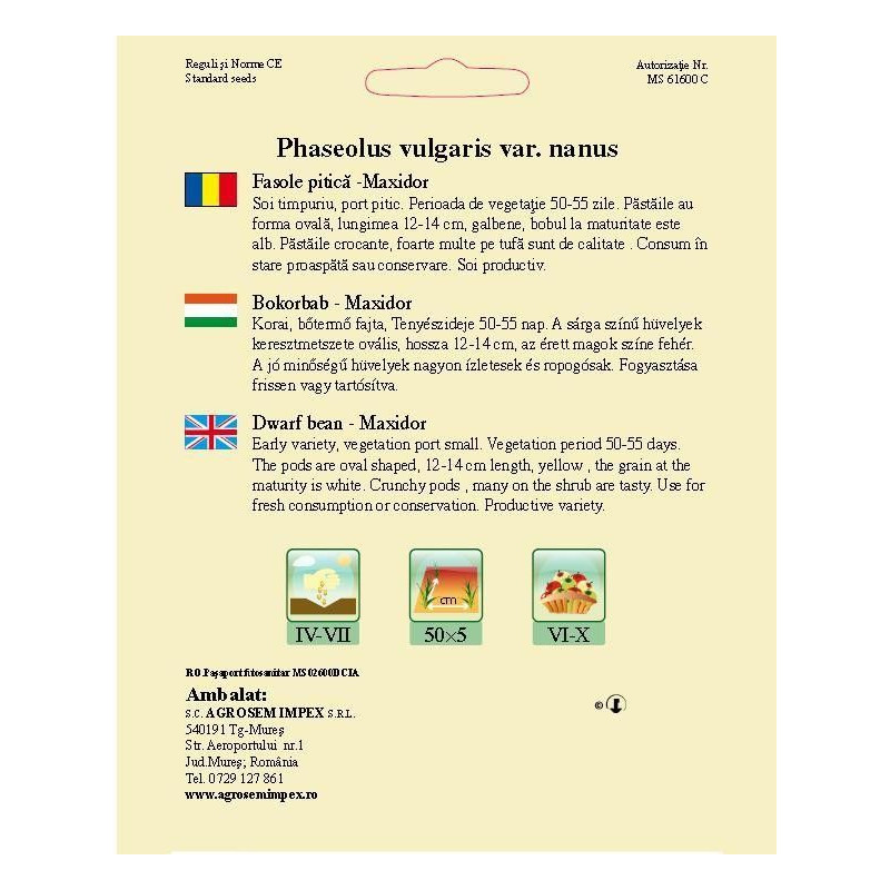 Fasole pitica galbena Maxidor seminte BigPack - AS - 100g