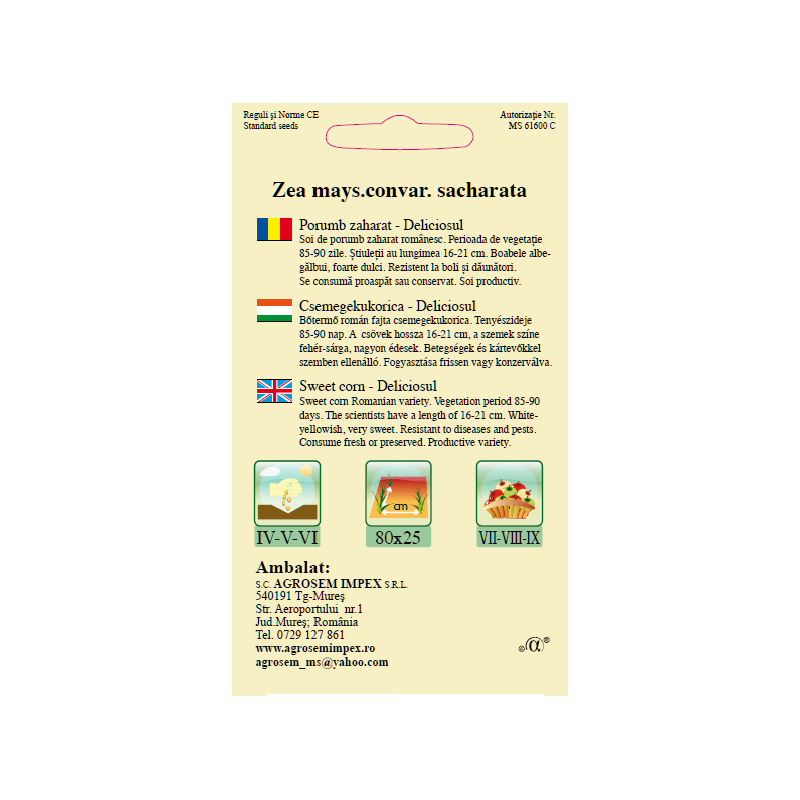 Seminte de Porumb zaharat Deliciosul - AS - Zea mays convar. sacharata